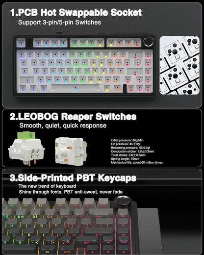 AULA F75 PRO Mechanische Tastatur Gaming,2.4GHz/Type-C/BT5.0 Mechanical Keyboard