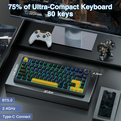 AULA F75 Mechanische Tastatur Gaming,2.4GHz/Type-C/BT5.0 Mechanical Keyboard