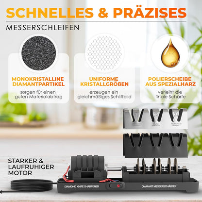 AUSTEIN® Diamant Messerschärfer elektrisch  3 Phasen mit Spänekollektor