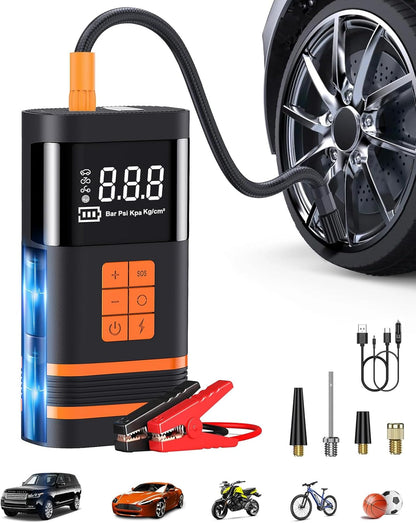 AUSI Starterhilfe mit Luftkompressor, 150 PSI elektrische Luftpumpe 1000 A, Kabel lose, tragbar, mit digitalem Manometer für Auto/Motorrad/Fahrrad/Ball