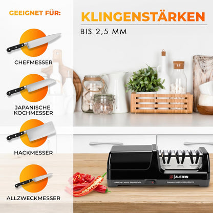 AUSTEIN® Diamant Messerschärfer elektrisch  3 Phasen mit Spänekollektor