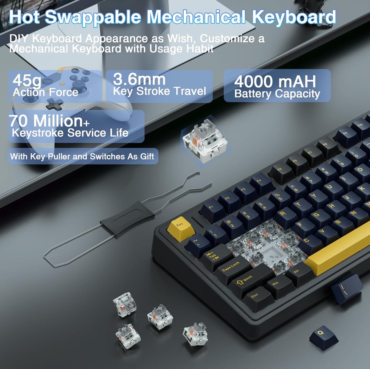 AULA F75 Mechanische Tastatur Gaming,2.4GHz/Type-C/BT5.0 Mechanical Keyboard