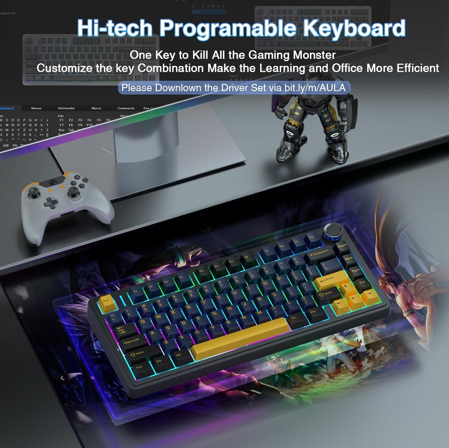 AULA F75 Mechanische Tastatur Gaming,2.4GHz/Type-C/BT5.0 Mechanical Keyboard