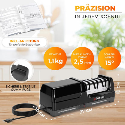 AUSTEIN® Diamant Messerschärfer elektrisch  3 Phasen mit Spänekollektor