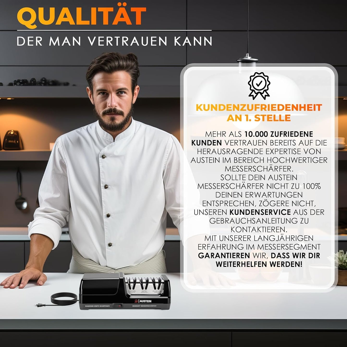 AUSTEIN® Diamant Messerschärfer elektrisch  3 Phasen mit Spänekollektor