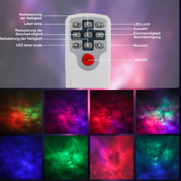 Projecteur d'aurores boréales – Projecteur de poupe – Projecteur de galaxie – 10 modes d'éclairage différents – Gris – Cadeau de Saint-Nicolas et de Noël