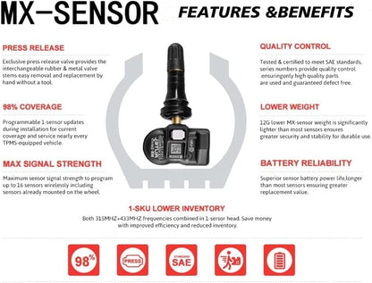 Capteur Autel TPMS MX-Sensor 315 MHz + 433 MHz Programmable Universalventil