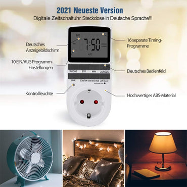 4 X Digitale Elektrische Zeitschaltuhr Steckdose mit Deutsche System und Tasten 10 konfigurierbare Programme 12/24h Modus, Weiß, 4 stück