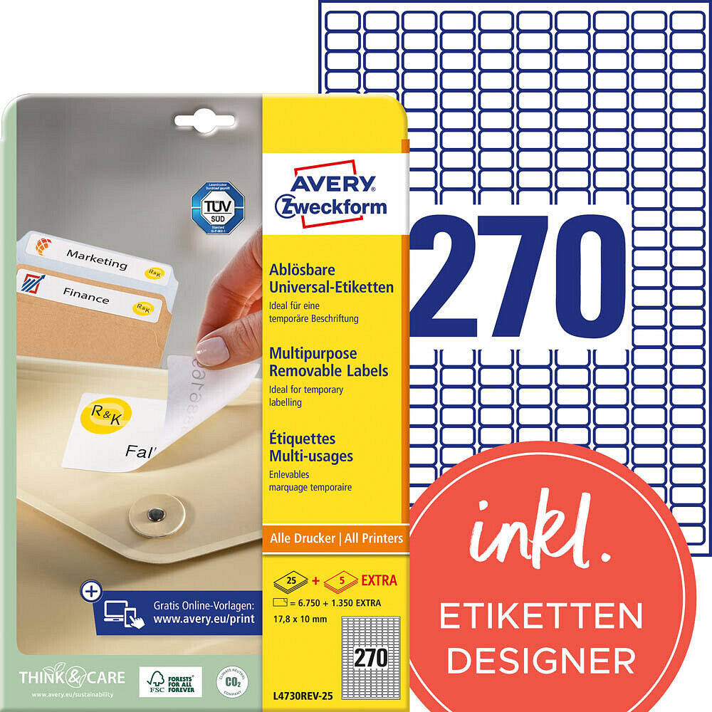 8.100 AVERY Zweckform Etiketten L4730REV-25  17,8 x 10,0 mm weiß