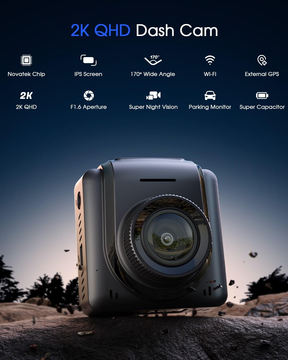 Avylet 2K Dashcam Wi-Fi, Mini Autokamera mit APP,170° Weitwinkel, Nachtsicht, 24h Parkmonitoring