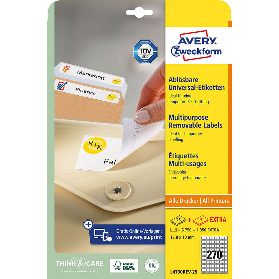 8.100 AVERY Zweckform Etiketten L4730REV-25  17,8 x 10,0 mm weiß