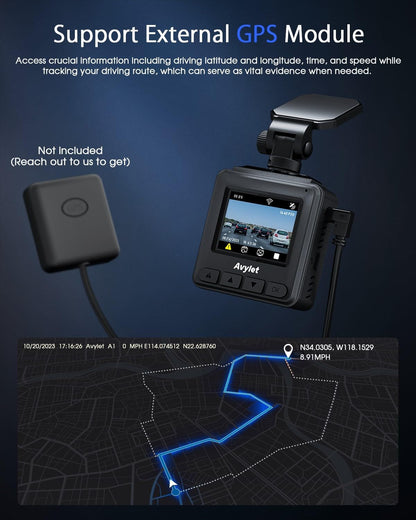 Avylet 2K Dashcam Wi-Fi, Mini Autokamera mit APP,170° Weitwinkel, Nachtsicht, 24h Parkmonitoring
