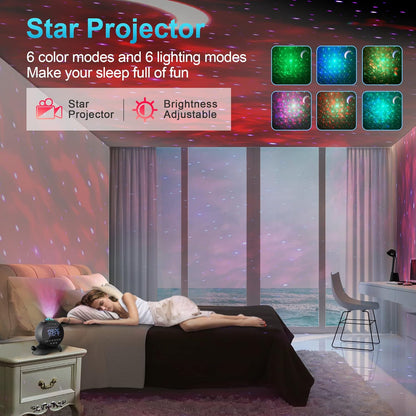 ARVOV Wecker Sternenhimmel projektor, Galaxy Nightprojector, Bluetooth Lautsprecher Soundmaschine 14 beruhigende Geräusche Fernbedienung für Kinder Erwachsene