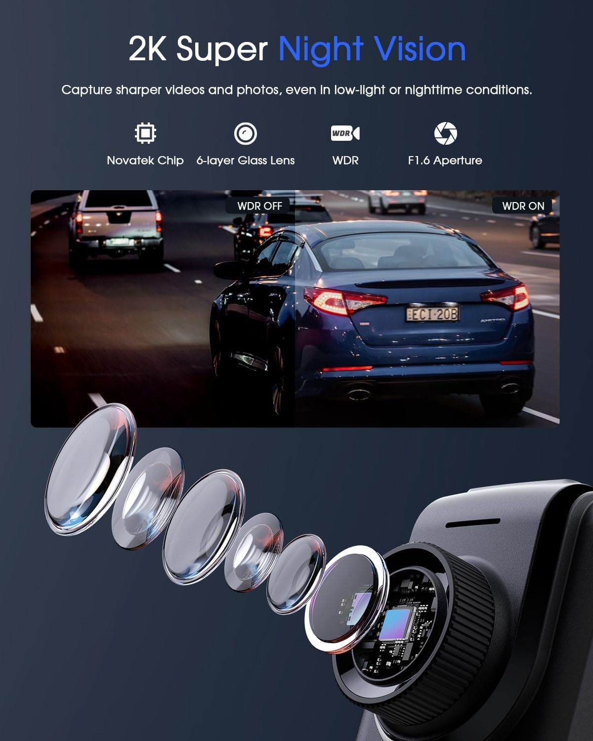 Avylet 2K Dashcam Wi-Fi, Mini Autokamera mit APP,170° Weitwinkel, Nachtsicht, 24h Parkmonitoring