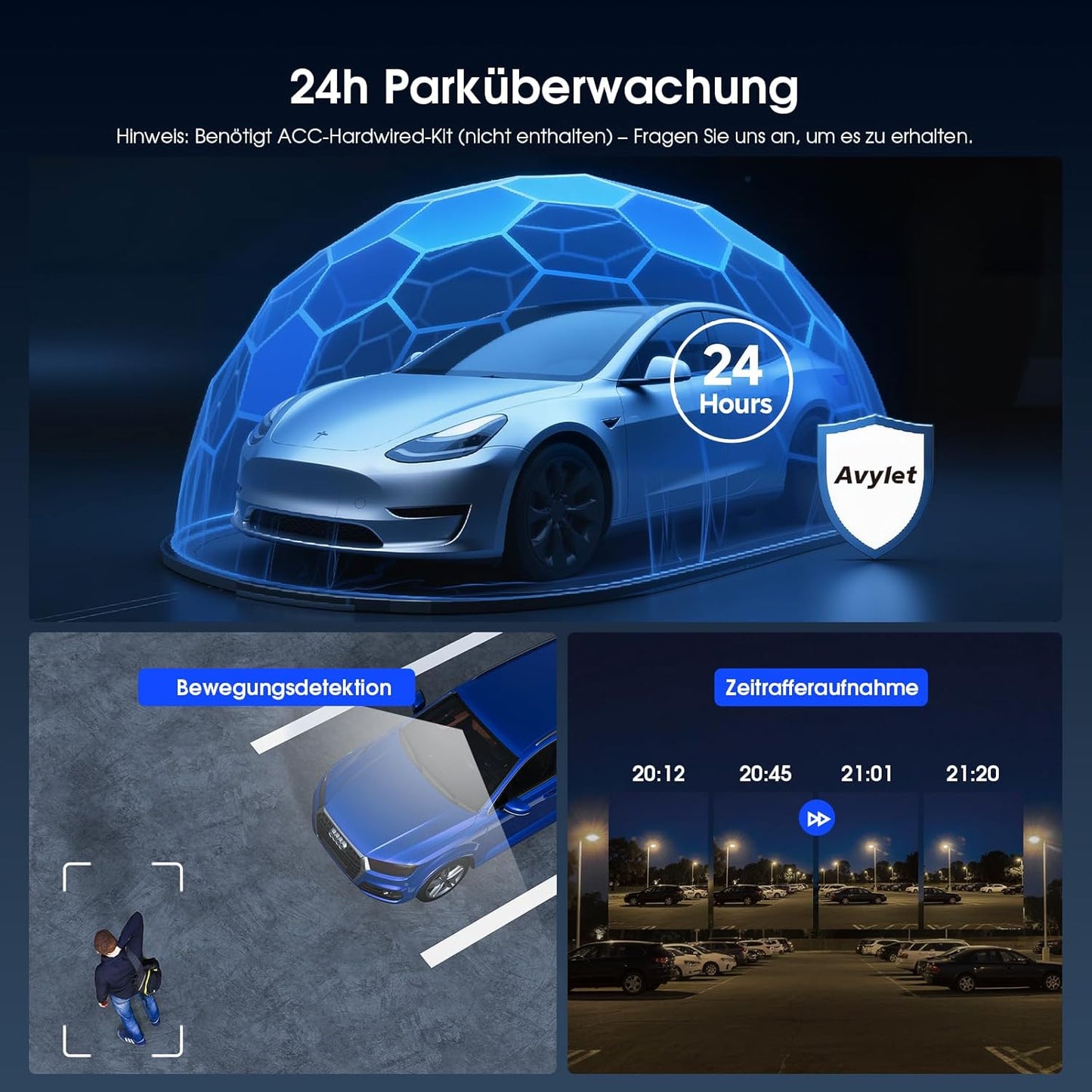 Avylet 4K/2.5K+1080P Dashcam 5GHz WiFi Dual Autokamera mit 64GB SD Karte