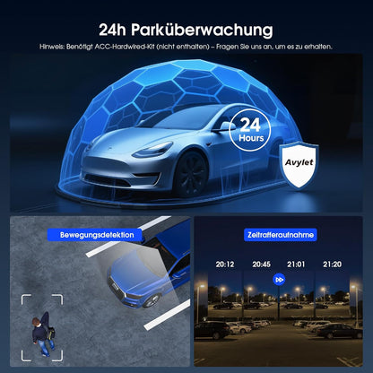 Avylet 4K/2.5K+1080P Dashcam 5GHz WiFi Dual Autokamera mit 64GB SD Karte
