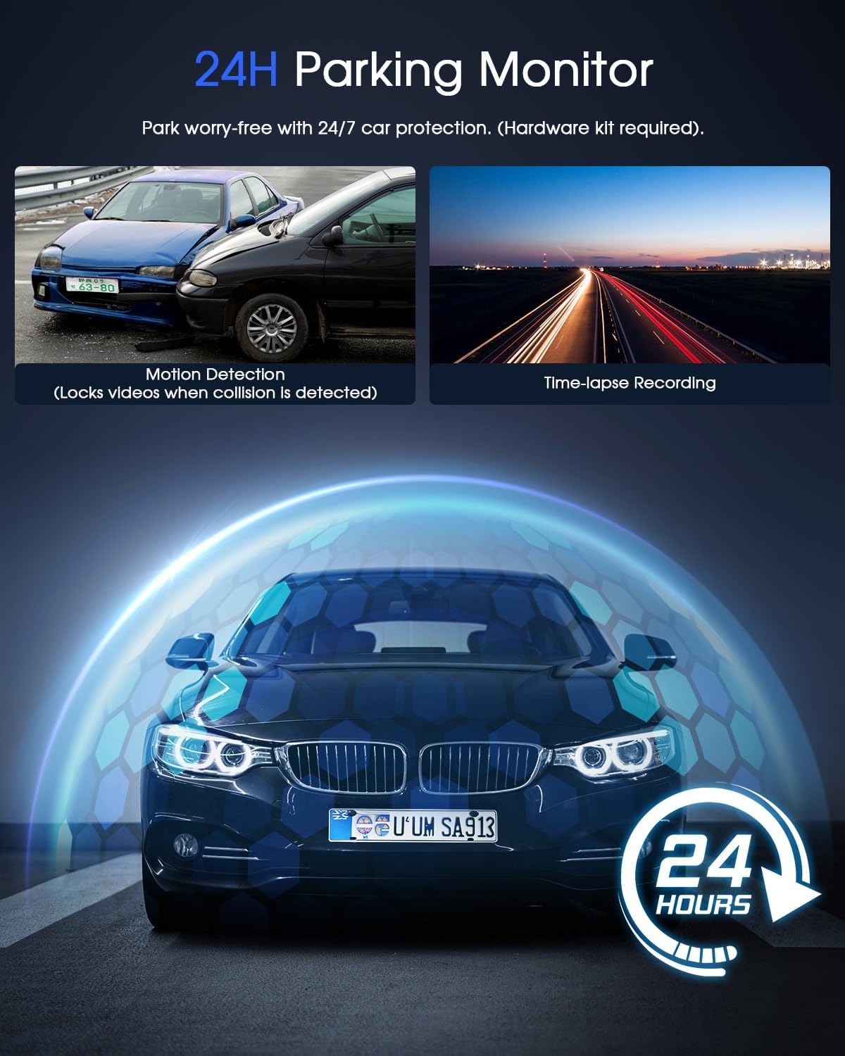 Avylet 2K Dashcam Wi-Fi, Mini Autokamera mit APP,170° Weitwinkel, Nachtsicht, 24h Parkmonitoring