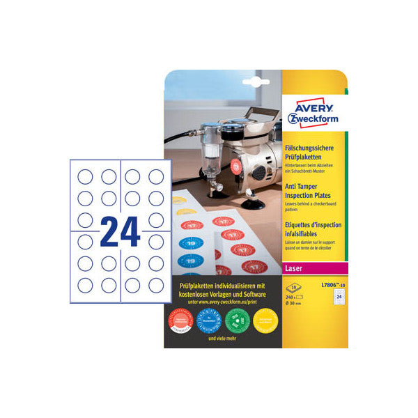 240 x AVERY Zweckform Prüfplakette fäschungssicher blanc