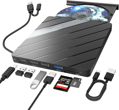 Alxum Externes DVD Laufwerk USB 3.0 Type C CD extern USB mit SD/TF Kartenleser,B36Y