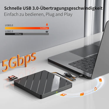 Alxum Externes DVD Laufwerk USB 3.0 Type C CD extern USB mit SD/TF Kartenleser,B36Y