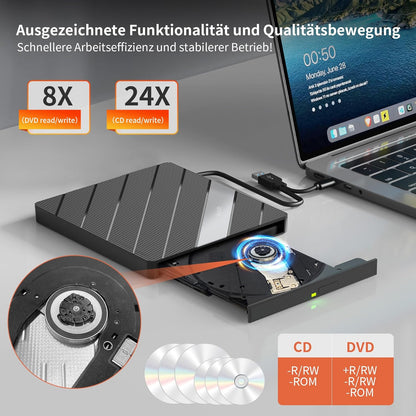 Alxum Externes DVD Laufwerk USB 3.0 Type C CD extern USB mit SD/TF Kartenleser,B36Y