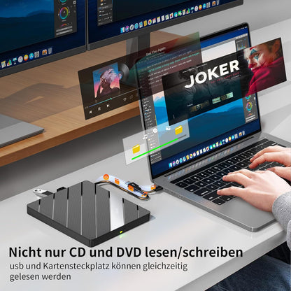 Alxum Externes DVD Laufwerk USB 3.0 Type C CD extern USB mit SD/TF Kartenleser,B36Y