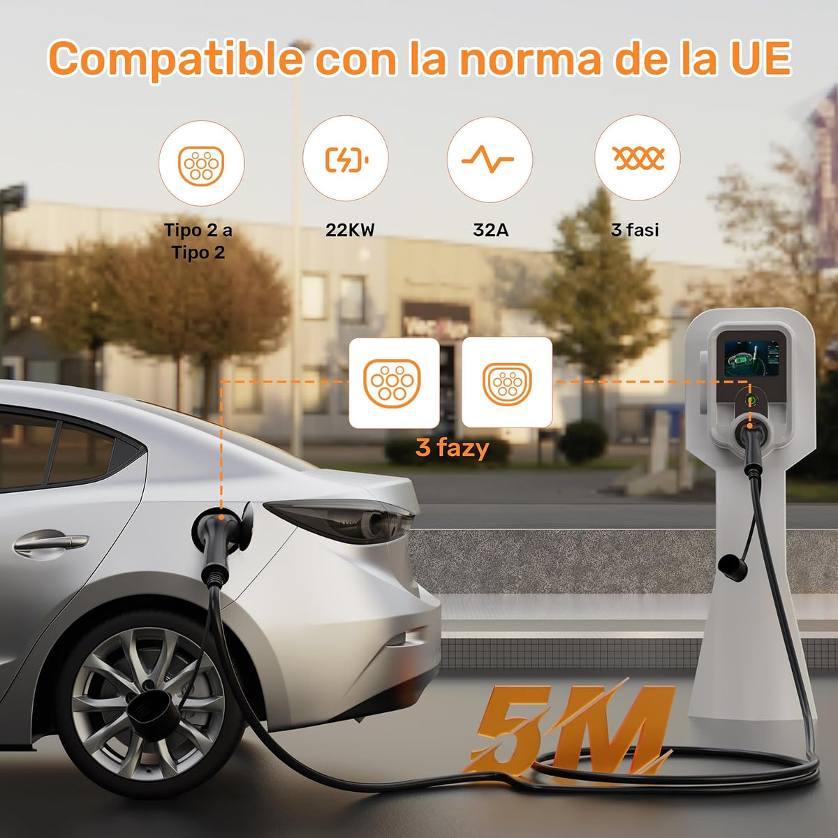 Alxum Typ-2-Ladekabel, 22 kW und 32 A, für Hybrid- und Elektrofahrzeuge (dreiphasig)