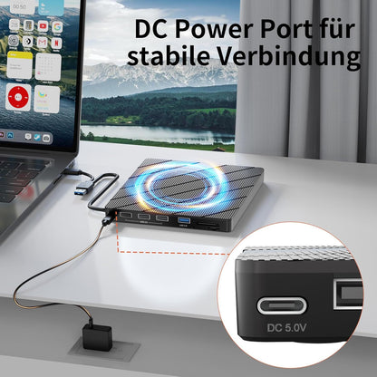 Alxum Externes DVD Laufwerk USB 3.0 Type C CD extern USB mit SD/TF Kartenleser,B36Y