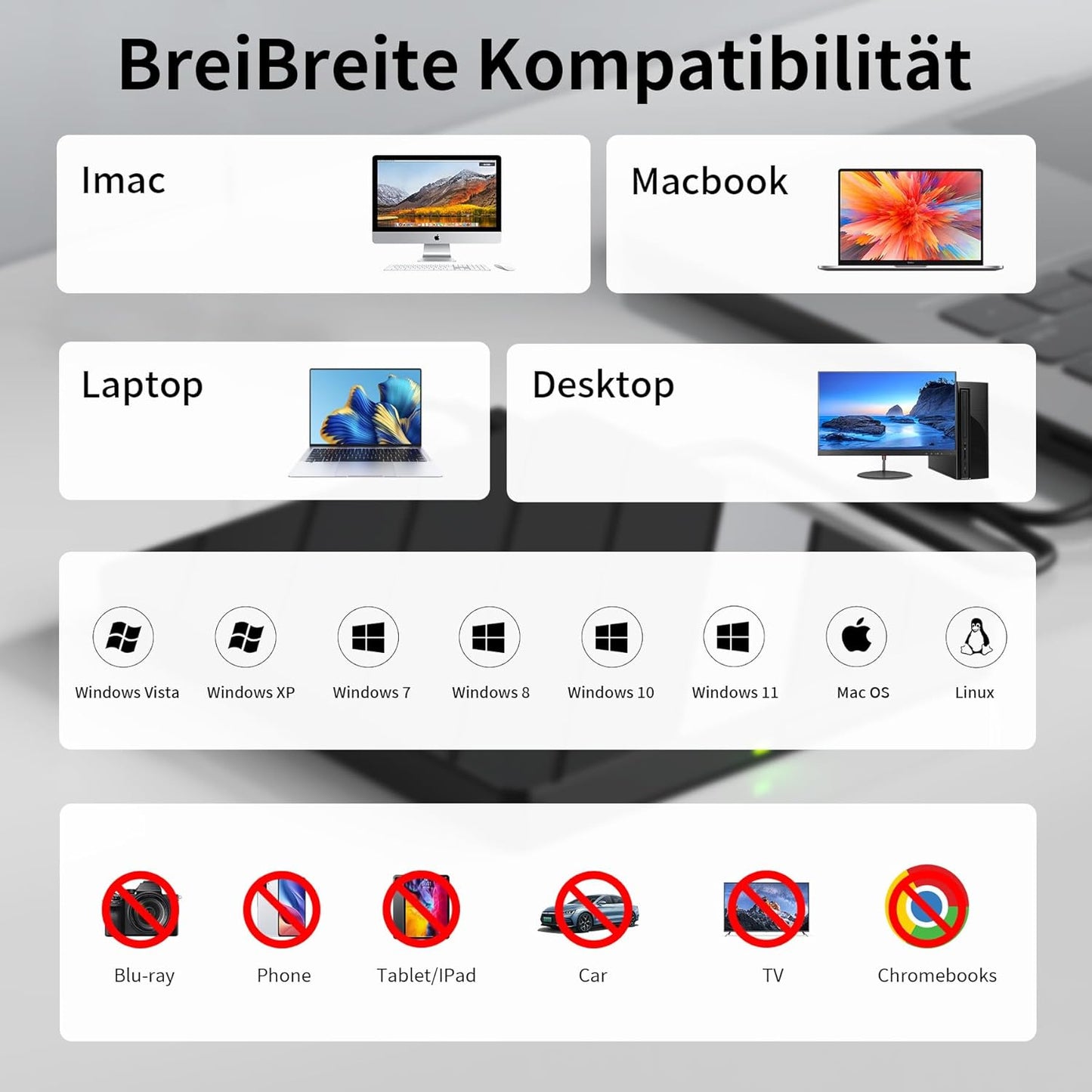 Alxum Externes DVD Laufwerk USB 3.0 Type C CD extern USB mit SD/TF Kartenleser,B36Y