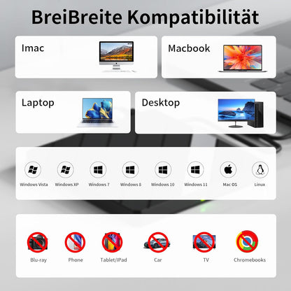 Alxum Externes DVD Laufwerk USB 3.0 Type C CD extern USB mit SD/TF Kartenleser,B36Y