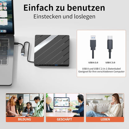 Alxum Externes DVD Laufwerk USB 3.0 Type C CD extern USB mit SD/TF Kartenleser,B36Y
