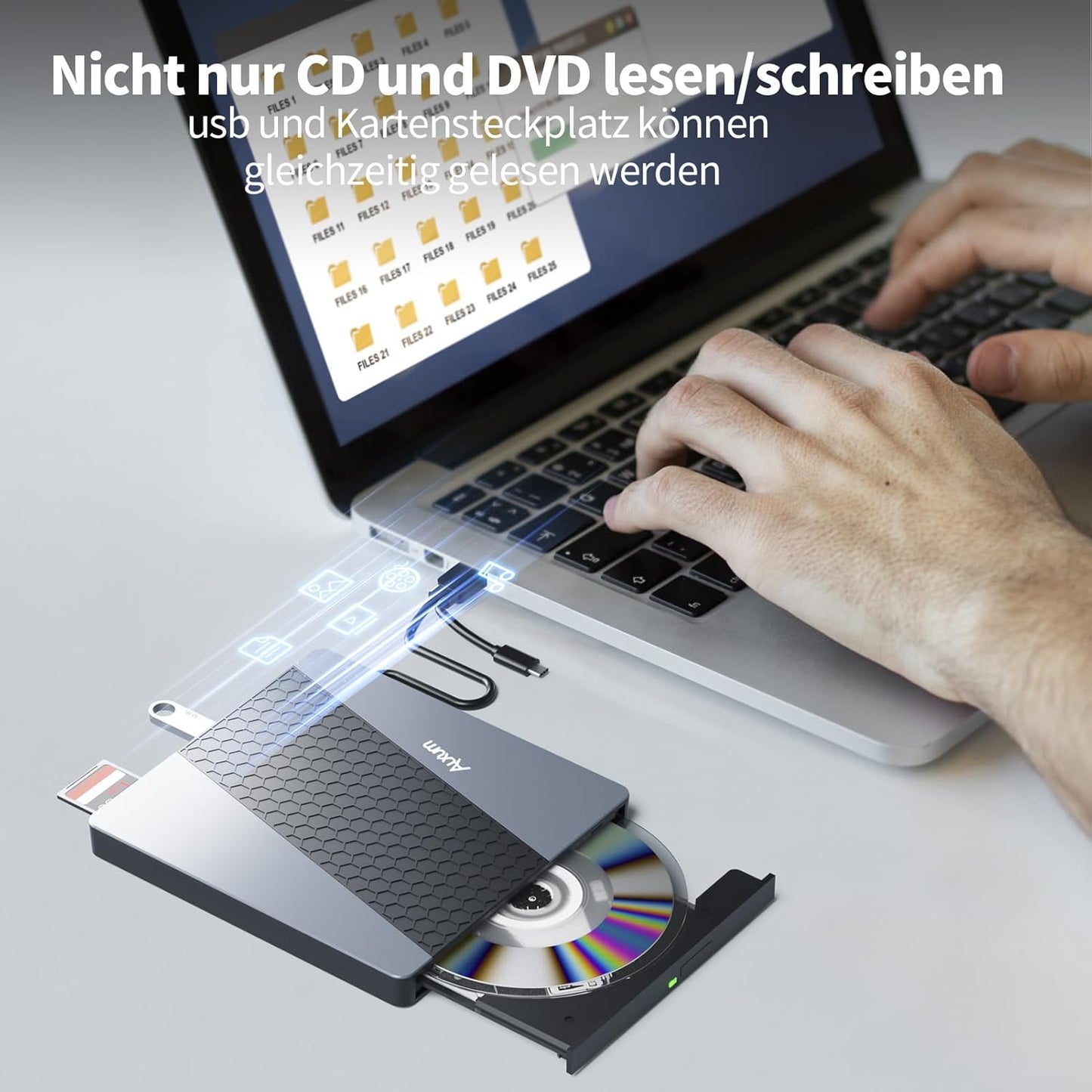 Alxum Externes DVD Laufwerk USB 3.0 Type C CD extern USB mit SD/TF Kartenleser B34Y