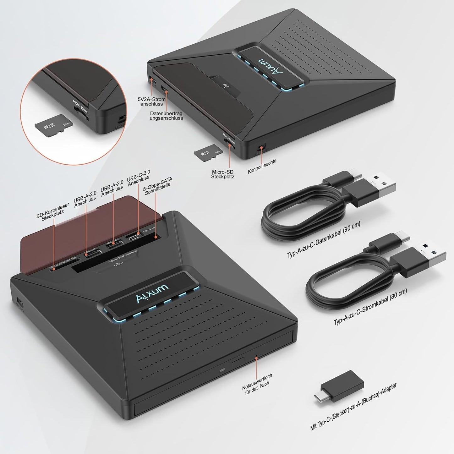 Alxum Externes DVD CD Laufwerk für Laptop,  extern USB mit SATA-Schnittstelle,T050A