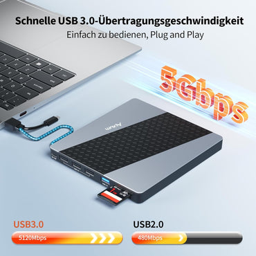 Alxum Externes DVD Laufwerk USB 3.0 Type C extern USB mit SD/TF Kartenleser,T037A