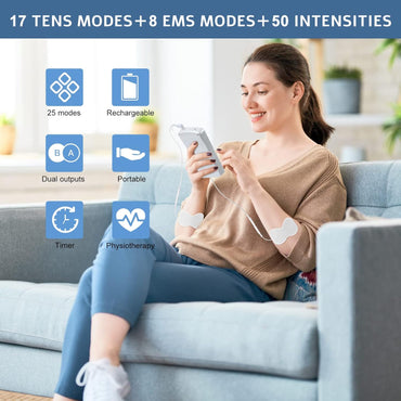 Auxoliev Tens Schmerztherapie wiederaufladbare Dual-Kanal 25 Modus 50 Stärke 10 Elektrode Pads