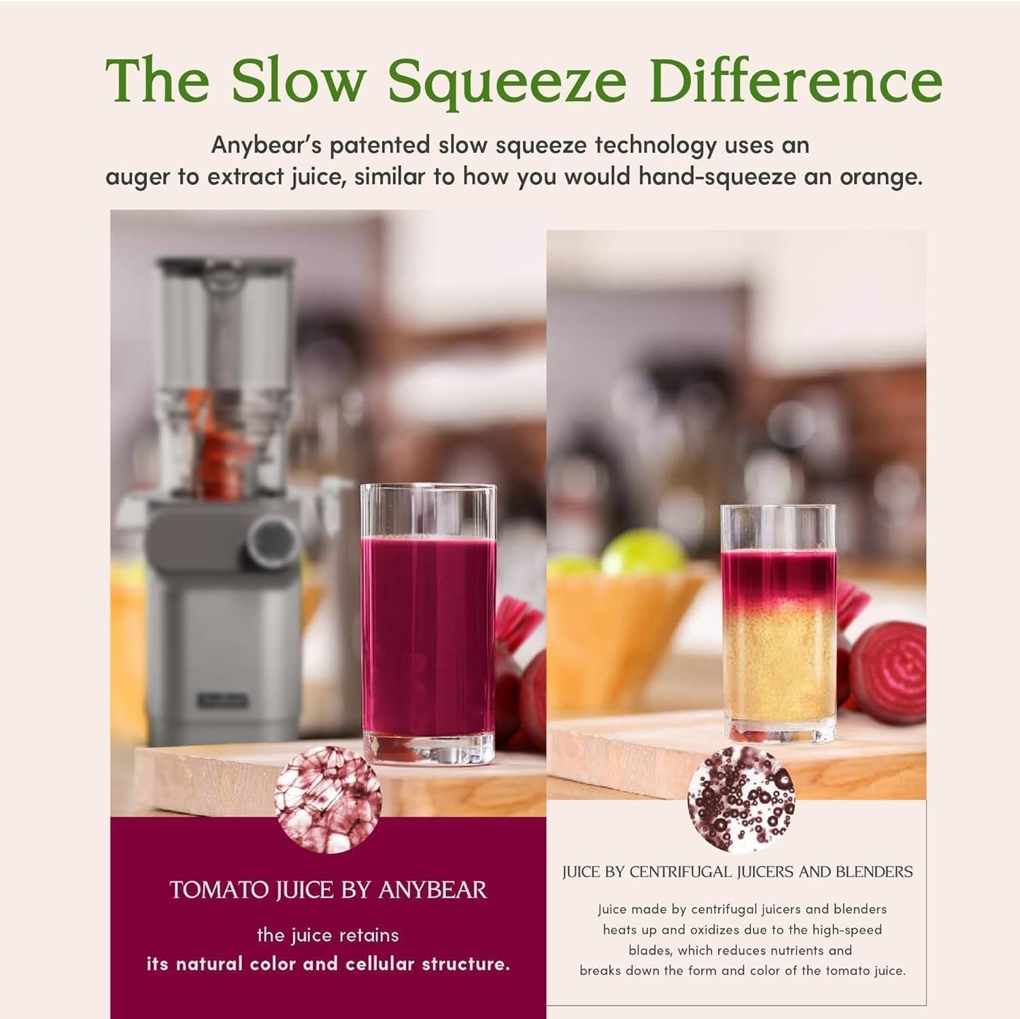 Anybear Entsafter 200W Slow Juicer mit 110 mm großem Einfüllschacht