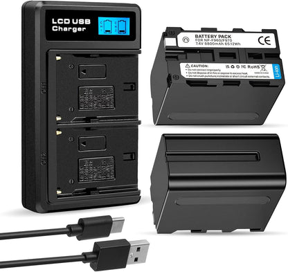 2-Pack 8800mAh Ersatzakku und USB-Ladegerät für Sony NP-F970 /NP-F960. batterien