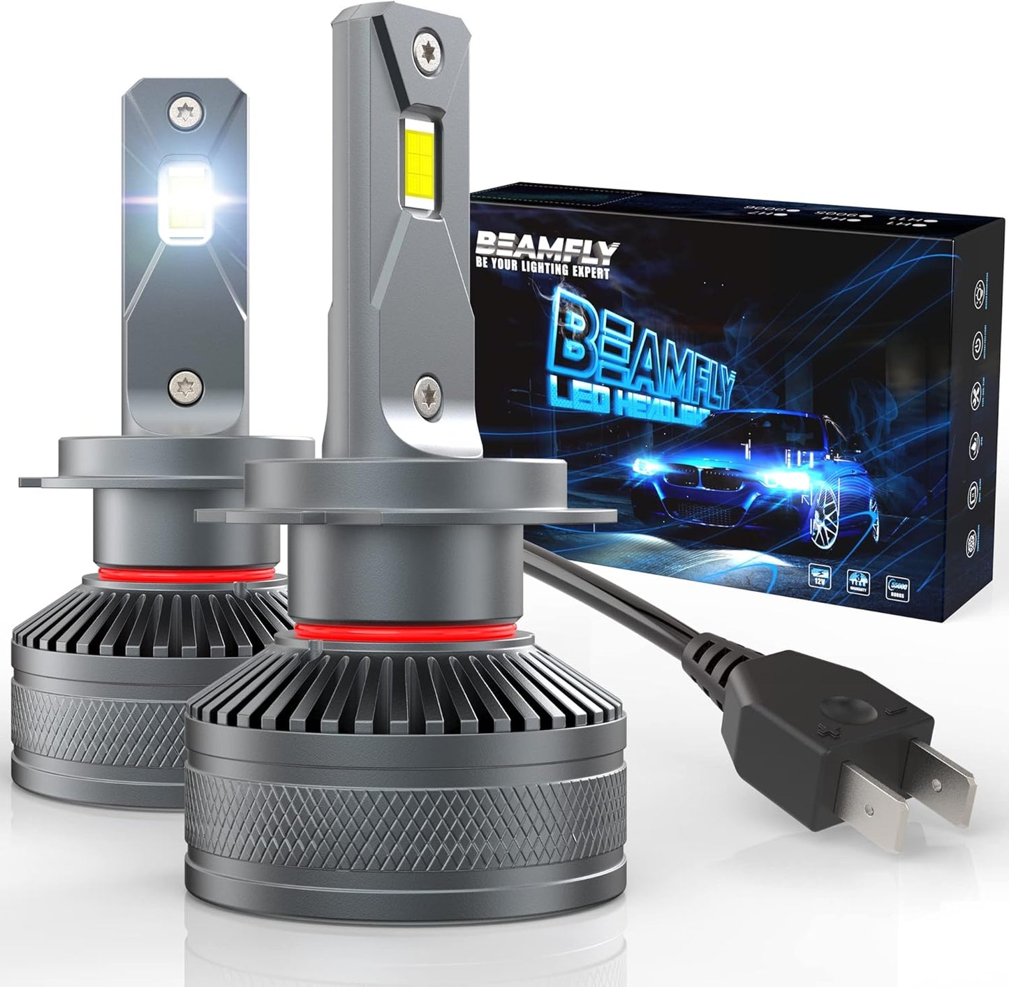 Beamfly H7 LED-Autolampen, 130 W, 28.000 lm, 6000 K Weißlicht, 600 % Lichtstrom (LEDX3-H7)