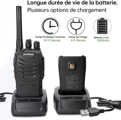 Baofeng Walkie Talkies Funkgerät Zwei-Wege 16 Kanäle mit Akku, Headset und USB-Ladestation(3 Stück)