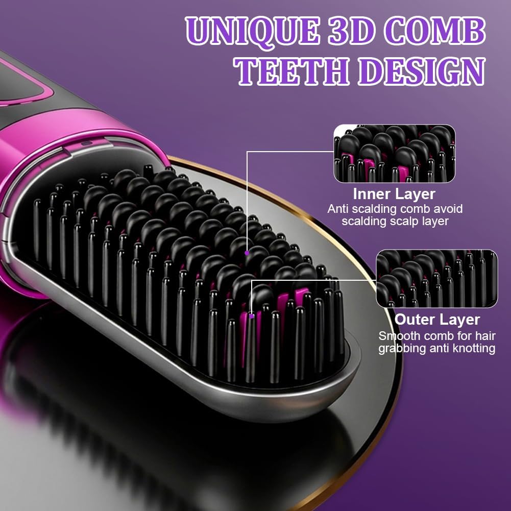 Glättbürste Kabellos, Tragbare Glättungsbürste für Haarstyling, 4 Wärmestufen,160°C-200°C