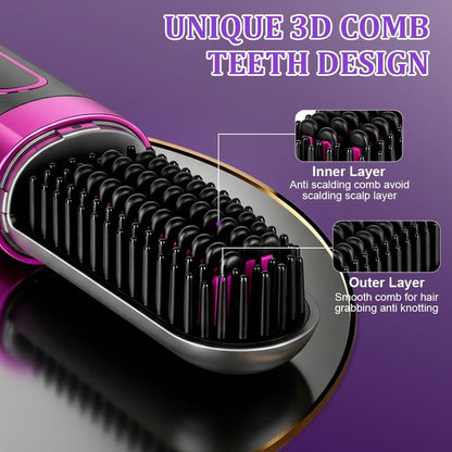 Glättbürste Kabellos, Tragbare Glättungsbürste für Haarstyling, 4 Wärmestufen,160°C-200°C