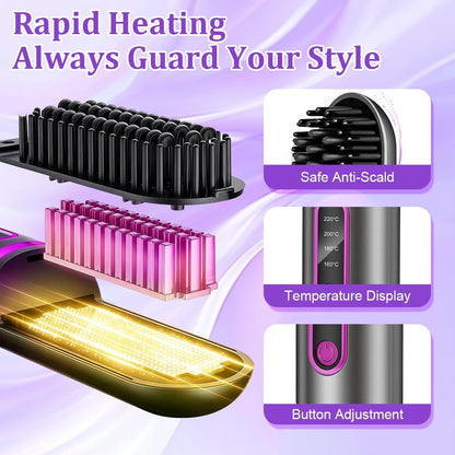 Glättbürste Kabellos, Tragbare Glättungsbürste für Haarstyling, 4 Wärmestufen,160°C-200°C