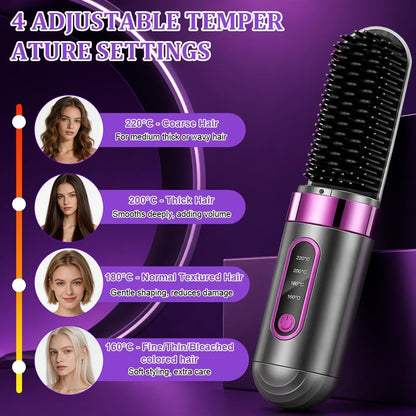 Glättbürste Kabellos, Tragbare Glättungsbürste für Haarstyling, 4 Wärmestufen,160°C-200°C