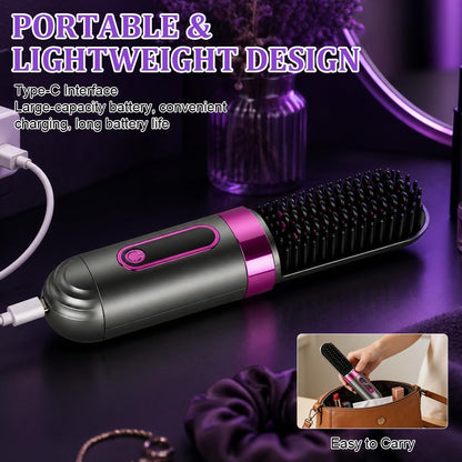Glättbürste Kabellos, Tragbare Glättungsbürste für Haarstyling, 4 Wärmestufen,160°C-200°C