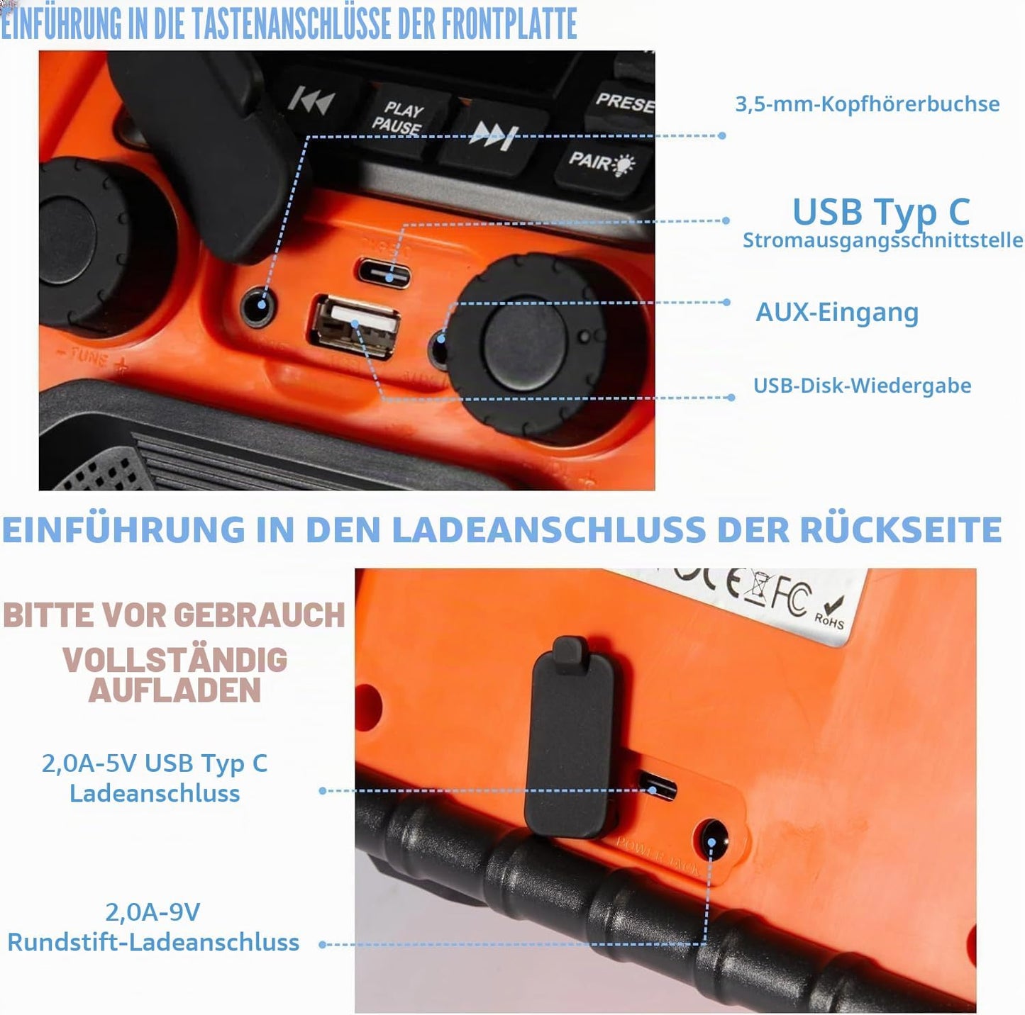 Bingxue Outdoor Radio wasserdicht Bluetooth Lautsprecher, LED Hand Kurbel Solar
