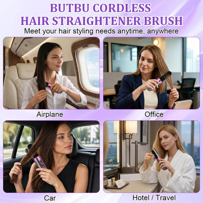 Glättbürste Kabellos, Tragbare Glättungsbürste für Haarstyling, 4 Wärmestufen,160°C-200°C