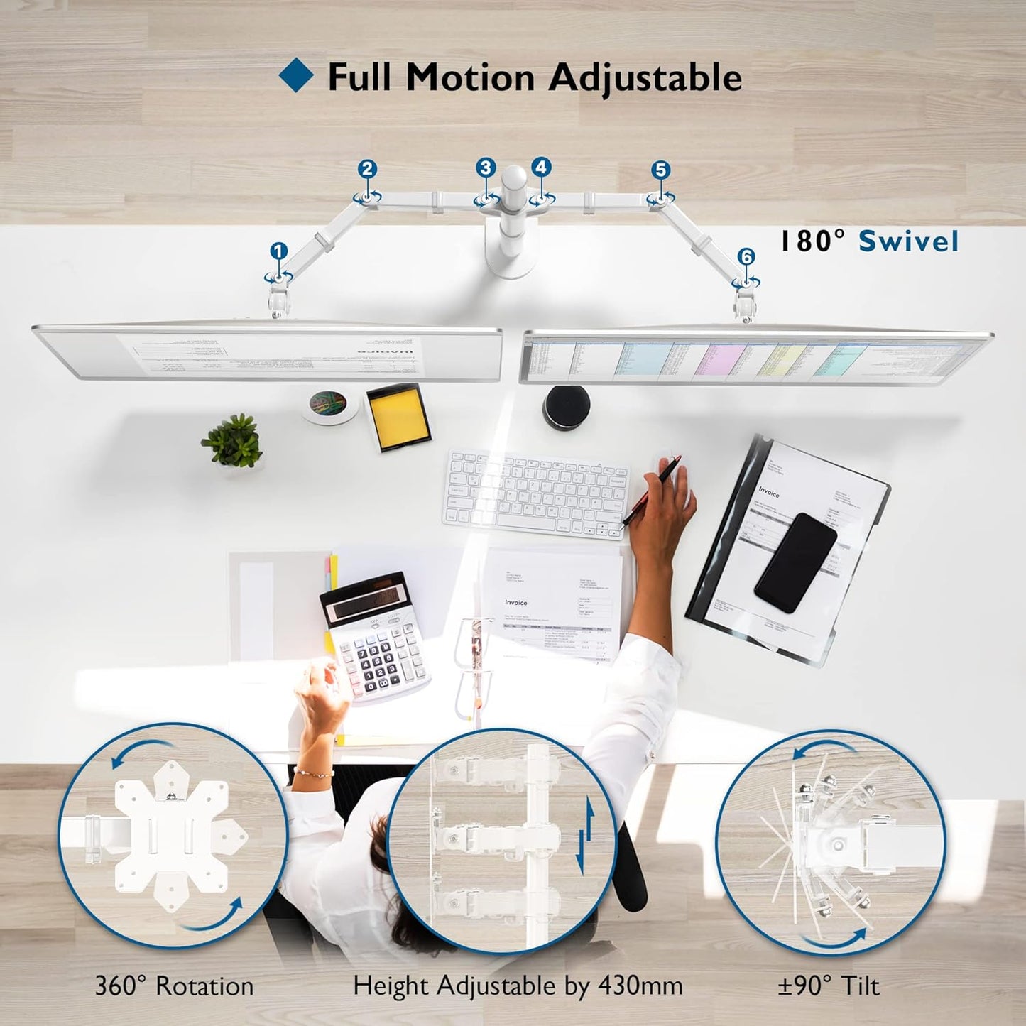 BONTEC Monitor Halterung 2 Monitore für 13-27 Zoll Flach & Curved Bildschirm