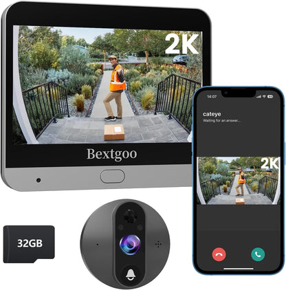 Bextgoo 2K Türspion Kamera WLAN mit 32GB Speicherkarte,4,3 Zoll 8000mAh Akku App-Alarm