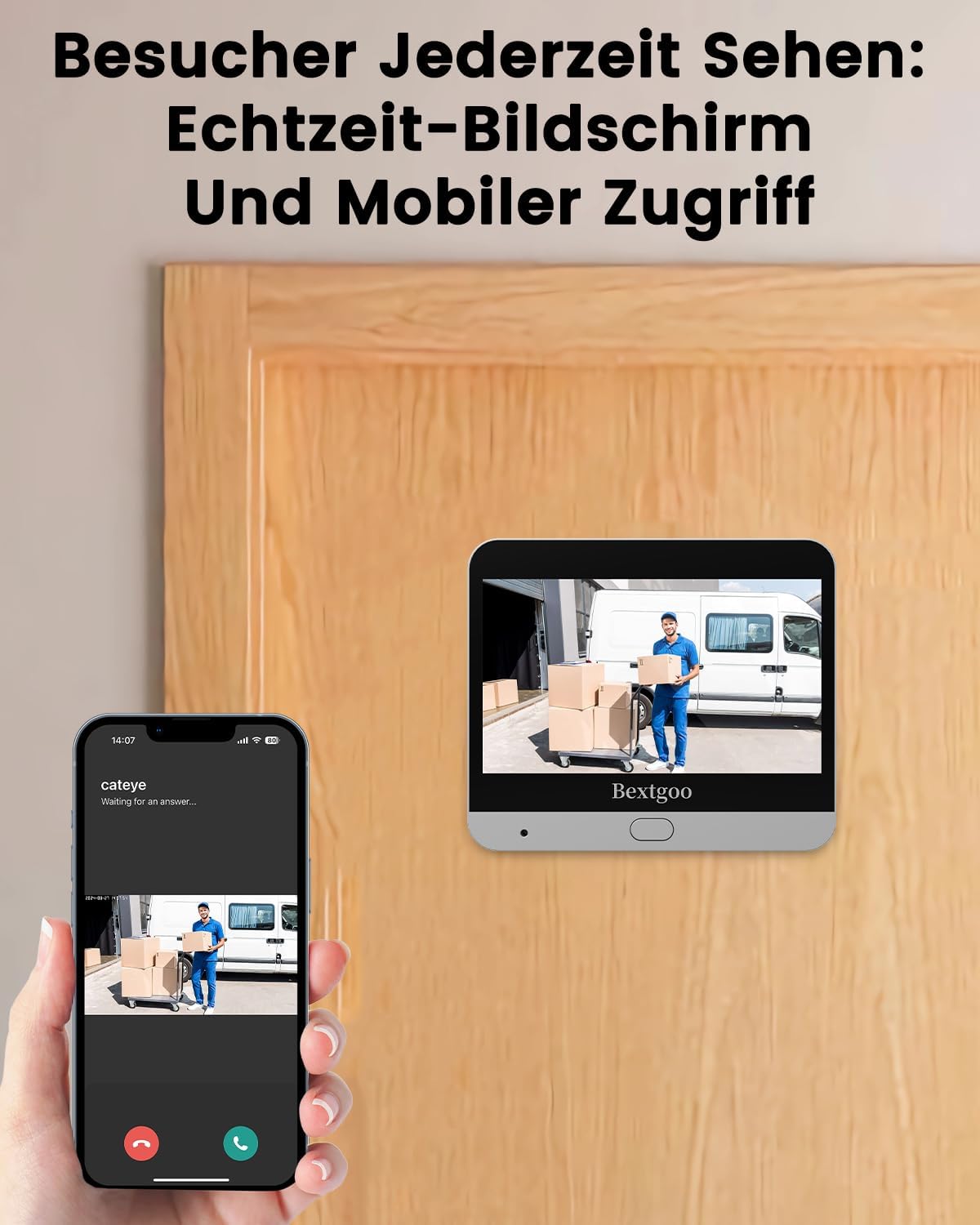 Bextgoo 2K Türspion Kamera WLAN mit 32GB Speicherkarte,4,3 Zoll 8000mAh Akku App-Alarm