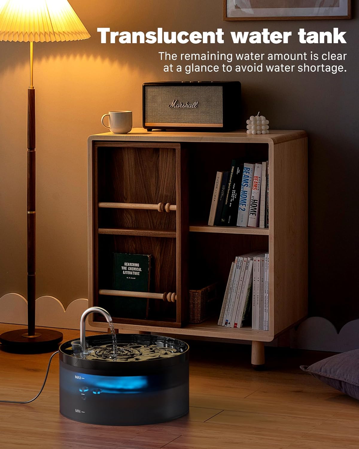 BEMOONY Katzenbrunnen, 3.2L Trinkbrunnen, leise Pumpe mit Led, Tiefenfilterung